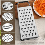 Stainless Steel Vegetable Grater, 4-Sided Portable Metal Grater, Cheese Grater with Handle for Kitchen (8inch)