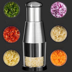 Manual Food Chopper, Garlic Press Multi Functional Stainless Steel Handheld Tool Garlic Pressing Chopper for Mincing Onion, Slicing Peppers, Potato