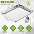 Mimorou 6 Pcs Baking Sheet Set Stainless Steel Cookie Sheet Cookie Baking Pan Bakeware Oven Tray Dishwasher Safe Commercial Grade Pans(12x9.5x1 Inch)