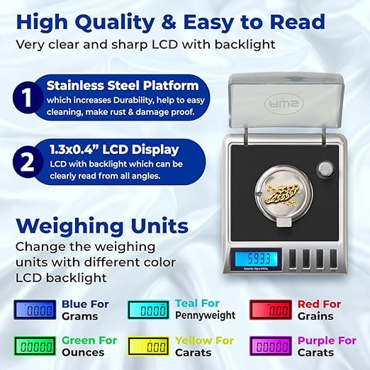 AWS Gemini-50 Milligram Scale 50g x 0.001g – Digital Jewelry/Lab Scale for Powder, Gold, Gems – Includes Calibration Weights, Tweezers & Tray – Tare, Cal, 6 Units, Pocket Size Mg Scale (Black)