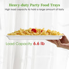 ECOLipak 100 Pack 14 Inch Disposable Food Crawfish Trays, Compostable Large Paper Plates, Disposable Thanksgiving Trays for Serving Food, Turkey, BBQ, Seafood Boil Party Supplies(White)