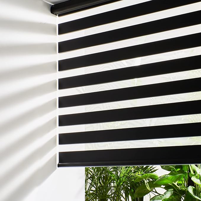 Persilux Cordless Zebra Blinds for Windows Free-Stop Roller Windows Shades (31" W X 72" H, Black) Dual Layer Light Control for Day and Night, Light Filtering Sheer Shades for Home, Easy to Install