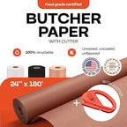 Peach Butcher Paper 24" x 2160" (180 feet) with Cutter - USA-Made Natural Butcher Paper Roll for Meat & Fish - Uncoated, Unwaxed & Food-Grade Material for Smoking Meat, Grilling & BBQ by IDL Packaging