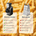 Electric Cheese Grater, Rotary Vegetable Slicer with 4 Interchangeable Drum Blades, Multifunctional Cheese Chopper Shredder for Kitchen Potato Veggie Salad Fruit etc