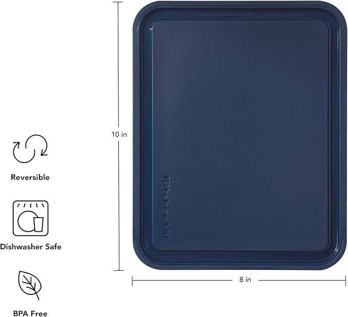 KitchenAid Classic Plastic Cutting Board with Perimeter Trench and Non Slip Edges, Dishwasher Safe, 8 x 10 inch, Ink Blue