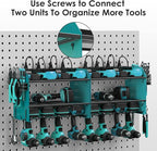 CCCEI Modular Power Tool Organizer Wall Mount with Charging Station. Garage Drill Storage Shelf with Hooks, Heavy Duty Rack, Tool Battery Holder Built in 8 Outlet. Gift for Men. Navy Blue, 2 Pack.