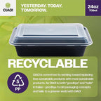 CIAO! Heavy Weight 24oz Injection Molded Microwavable Black Rectangular Food Container With Lid (150/case)
