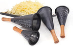 Cone Cheese Grater with Handle Stainless Steel Grater Triple Function Wood Handle Shredder Non-Slip Rubber Bottom Hand Held Multifunction Vegetables Grater Black 4-Size (Size S: 7.7" X 3.5" Black)