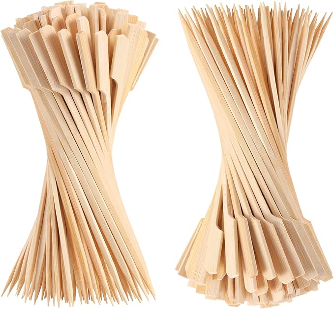 200 PCS Bamboo Skewers for Appetizers, 10 Inch Toothpicks, Cocktail Picks for Drinks, Fruit Kababs, Sausage, Barbecue Snacks, Natural Wooden Paddle Skewer Mini Food Sticks, Charcuterie Accessories