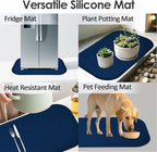 Silicone Coffee Maker Mat with Lip, 24'' x 16'' Heavy Duty Coffee Maker Mat for Countertops, Coffee Tray Fit Under Coffee Machine Appliance Automatic Machines Espresso Accessory, Navy Blue
