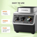 CRANDDI Professional Commercial Blender, Max 1500W, 80oz Pitcher, Powerful Blender with Tamper for Smoothie, Ice Crushing, Variable 9 Speeds Control,110V, K96, Black