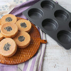 6 Cup Straight Side Jumbo English Muffin Cupcake Pan with Lid Hamburger Burger Bun Egg Sandwich Frittata Cinnamon Roll Focaccia Quiche Pancake Nonstick Baking Tin Tray Mold