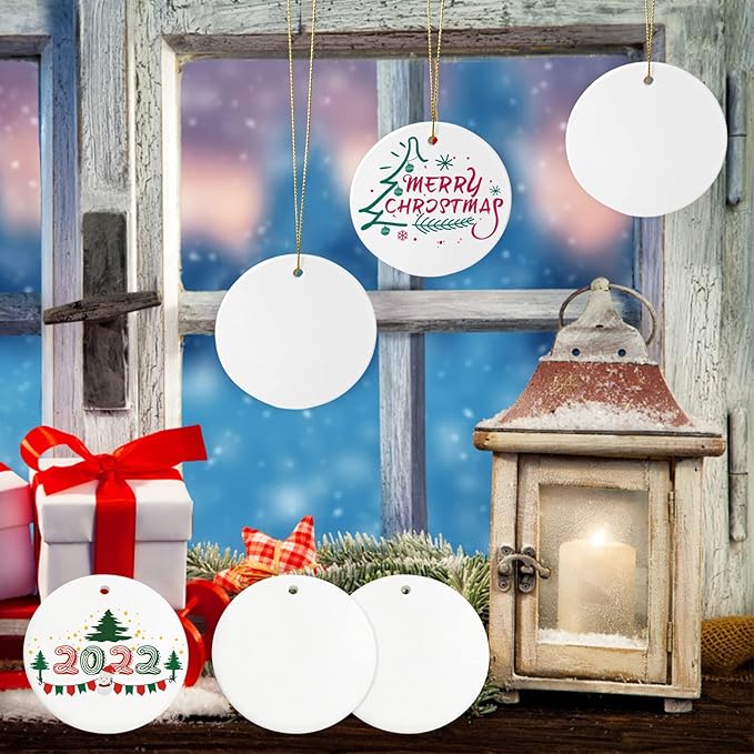 Sublimation Ceramic Ornament Blanks - 25PC Bulk White Round Porcelain Discs for Heat Press Printing - Personalized Xmas Tree Keepsake Crafts Gift