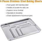 TeamFar Baking Sheet Set of 4, Stainless Steel Baking Pan Tray Cookie Sheet, Non Toxic & Healthy, Rust Free & Easy Clean - Dishwasher Safe