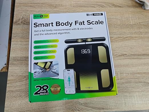 RunStar Smart Scale for Body Weight, Full-Body Bathroom Scale with 8 Electrodes for BMI, Muscle Mass, 3-Metric Display, High-Accuracy Body Composition Monitor with 28 Metrics & App Connectivity