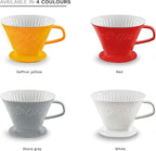Creano Porcelain Coffee Dripper Red - Ceramic Cone Brewer - Pour Over Coffee Maker for Filter Bags Size 4 - Easy Manual Brew for pure Taste - also for Camping, Hiking