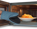 1 Pair Short Oven Mitts, Heat Resistant Silicone Kitchen Mini Oven Mitts for 500 Degrees, Non-Slip Grip Surfaces and Hanging Loop Gloves, Baking Grilling Barbecue Microwave Machine Washable