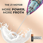 Zulay Kitchen Milk Frother Wand Drink Mixer with AA Duracell Batteries- Durable Handheld Milk Frother Electric Whisk - Easy-Clean Milk Frother Wand & Blender - Electric Coffee Frother - Dragonfruit