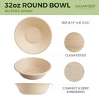 [50 COUNT]Harvest Pack PFAS FREE 32oz Round Paper Bowls, Compostable Heavy-Duty Eco-Friendly Disposable Bagasse Large Soup Bowls, sugarcane made for Meal Prep Takeout Dinnerware, Microwave Safe