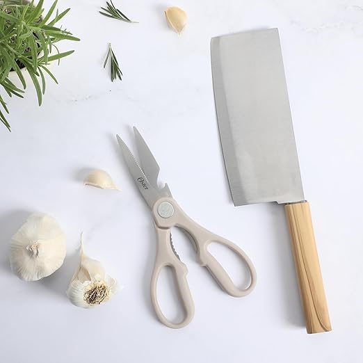 Oster Huntingfield 2 Piece Knife Set - Olive Wood Cleaver Knife and Stainless Steel Kitchen Shear Scissor