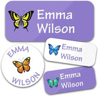 Personalized Daycare Name Labels for Kids (130 Labels) - Custom Waterproof Name Stickers for Clothing Tags, Water Bottles, Lunch Boxes and School Supplies (Butterflies)
