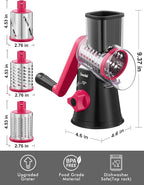 Geedel Rotary Cheese Grater, Kitchen Mandoline Vegetable Slicer with 3 Interchangeable Blades, Easy to Clean Rotary Grater Slicer for Fruit, Vegetables, Nuts
