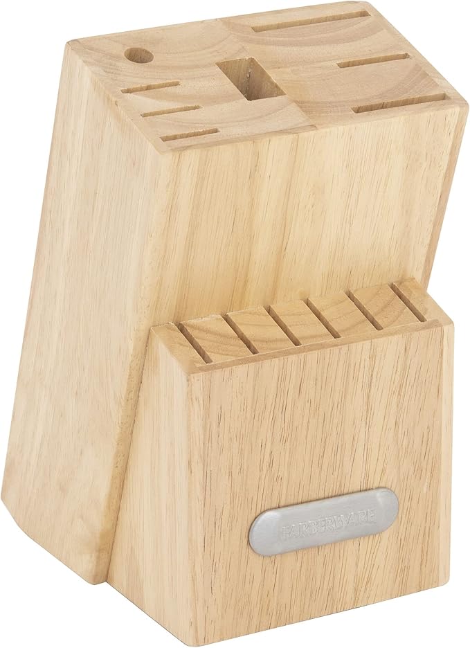 Farberware Triple Riveted Knife Block Set, 15-Piece, Gray, High-Carbon Stainless Steel Blades, Ergonomic Handles with Silver Accents, Includes Rubber Wood Storage Block