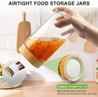 AISIPRIN Airtight Glass Jar with Lid, Glass Storage Containers with Screw On Bamboo Lids, for Cookie, Pasta, Cereal Storage Containers, 5Pcs 80oz 50oz 27oz Canisters Sets for the Kitchen