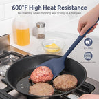 600℉ Heat Resistant Silicone Turner: U-Taste 13.6in Solid Kitchen Spatula Flipper, BPA Free Flexible & Thin Seamless Cooking Utensil for Flipping Egg, Pancake in Nonstick Cookware(Midnight Blue)