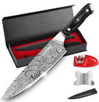 Leking 8 Inch Chef Knife, Kitchen Knife with Sharpener and Finger Guard, Professional High Carbon Stainless Steel Sharp Chef's Knife Set with Ergonomic Handle in Premium Gift Box