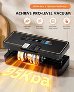 Vacuum Sealer for Food, 95kPa Food Vacuum Saver Sealer Machine, 120W 12L/min Fast-Sealing with Auto Tear-Cut,Digital Timer, Built-in Cutter, Bag Storage and One Bag Roll, 9-in-1 Compact Vacuum Sealer