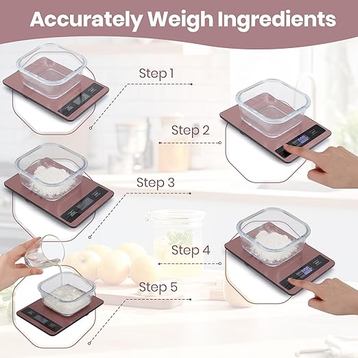 Digital Kitchen Scale - Precision Food Scale for Cooking & Baking (1g/0.05oz Accuracy) - Waterproof Stainless Steel with LCD Display, Batteries Included - Weight in Grams & oz (Rose Gold)