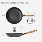 YUTANN 10 Inch Non-stick Frying Pan,Pre-seasoned Cast Iron Skillet with Detachable Wooden Handle,Lightweight,Dishwasher Oven Safe (500°F)