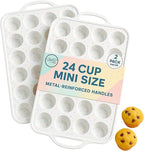 2-Pack Mini Muffin Pan 24 cups - Silicone Muffin Pans with Metal-Reinforced Handles – Nonstick, BPA-Free, Food-Grade Bakeware for Mini Cupcakes & Snacks – Dishwasher Safe, Cream