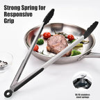 Doosu Kitchen Tongs for Cooking - 600°F Heat Resistant Food Tong with Non-Scratch Silicone Tips, Heavy Duty Stainless Steel Locking Tong for BBQ, Grilling Steak, Serving Salad, Pasta (16in, Black)