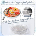 Baderke 6 Sets 11.8" Chilled Serving Tray for Parties Round Iced Platter with Ice Underneath Stainless Steel Clip Fruit Fork Shrimp Cocktail Serving Dish for Oysters Crawfish Fruits (Original)