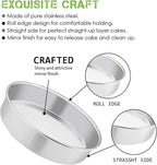 E-far 8 Inch Cake Pan Set of 2, Stainless Steel Round Layer Cake Baking Pans, Non-Toxic & Healthy, Mirror Finish & Dishwasher Safe