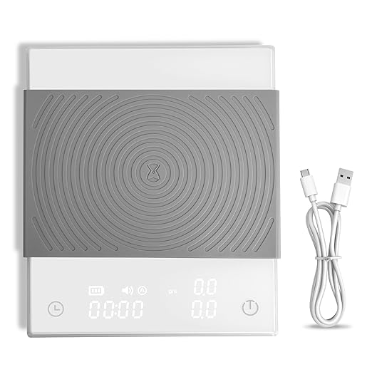 TIMEMORE Coffee Scale Basic 2.0 with Timer,Black Mirror Espresso Scale with Flow Rate Function, 2000g/0.1g High Accuracy, Digital Coffee Scale for Pour Over Drip Coffee, White