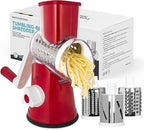 X Home Rotary Cheese Grater for Kitchen, Shredder with 3 Interchangeable Blades, Rotary Grater with Handle and Strong Suction Base, for Vegetables, Fruit, Nuts, Easy to Use and Clean, Red