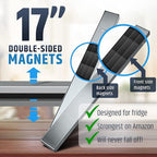 17" Premium Magnetic Knife Holder for Refrigerator (Double-Sided Heavy-Duty Magnets) - Upgraded Strip for Strong Fridge Mount - Clear Up Counter Space - 304 Anti-Rust Stainless Steel (Upgraded Design)