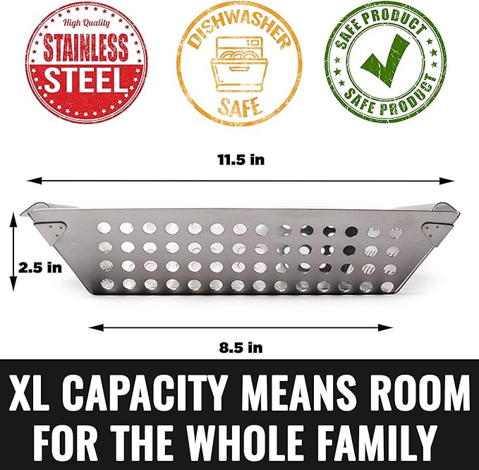 Grillaholics Vegetable Grill Basket for Outdoor Grill - Extra Large, Heavy-Duty Stainless Steel Veggie Grilling Basket with Handles