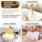 Banneton Bread Proofing Basket, Sourdough Starter Kit, 9" Round Sourdough Bread Baking Supplies with Dough Whisk, Bread Lame, Brush, Scrapers, Flour Duster & Stencils, Bread Making Tools Gift Set