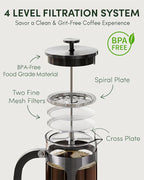 BAYKA French Press Coffee Maker, Large 304 Stainless Steel Coffee Press, Cold Brew Heat Resistant Thickened Borosilicate Coffee Pot for Camping Travel Gifts, 34 Ounce, Dark Pewter