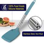 HOTEC Silicone Spatula Set of 2 Heat-Resistant 600°F & BPA-Free Kitchen SaptulaTurner with Stainless Steel Handles, Slotted & Solid Spatulas for Nonstick Cookware, 13.7 Inch, Blue