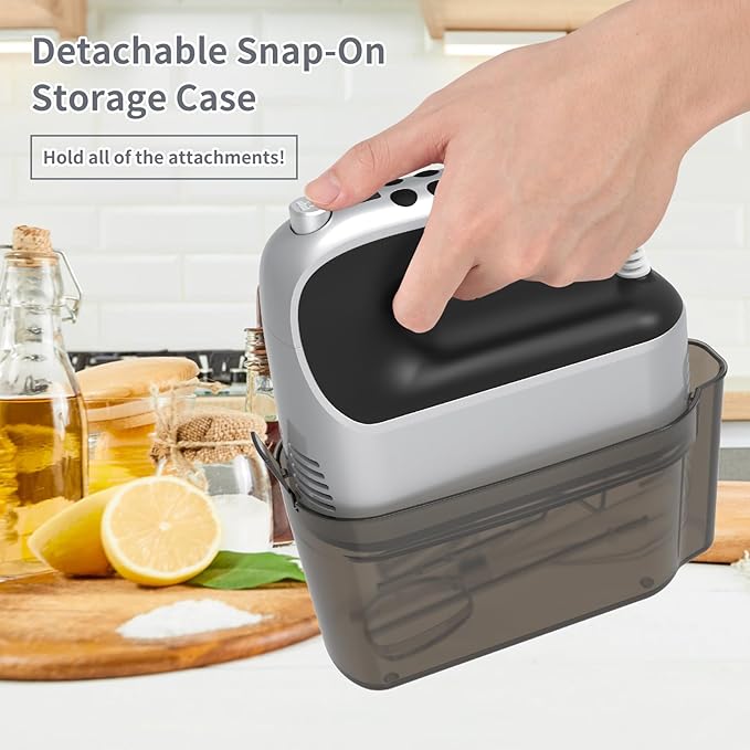 9-Speed Digital Hand Mixer Electric, 400W Powerful DC Motor Low Noise, Baking Mixer Handheld with Snap-On Storage Case, 5x Stainless Steel Accessories, Flat Beaters, Dough Hooks, Whisk