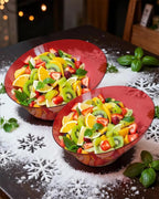 bUCLA 12 Pack Clear Red Plastic Serving Bowls - 54 OZ Christmas Angled Serving Bowls Disposable for Chip, Candy, Salad & Fruit - Ideal for X’mas Party