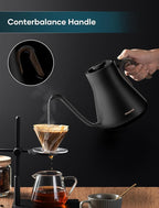 Electric Kettle, Gooseneck Electric Kettle, ±1℉ Precise Temperature Control, Stainless Steel Interior, Quick Heating for Pour Over Coffee, Tea & Boiling Water, 0.9L (Wood Black)