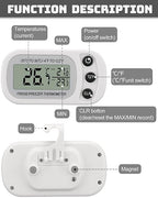 Frienda 8 Pack White Digital Fridge Thermometer Waterproof Refrigerator and Freezer Room Max/min Record Function LCD Screen Refrigerator Thermometer with Hook and Magnetic Back for Home