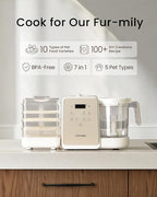 Pet Fresh Food Processor Gift Set with 100+ DIY Recipes – Quick 10 Types of Homemade Fresh Foods for 5 Pet Types, 7-in-1 Cooking Machine with Easy One-Touch Panel, Dog Jerky, Cat Churu Treats