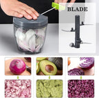 Cambom Manual Food Chopper Vegetable Cutter, Hand String Vegetable Chopper Onions Cutter for Vegetable Fruits Nuts BPA Free Food Safe Material, 900ml Grey